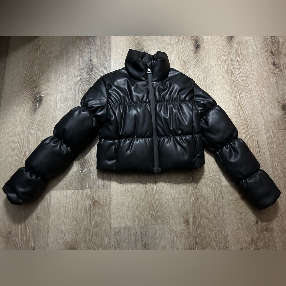 Ci Sono Kids Cropped Pleather Puffer Jacket